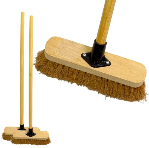 10” Sweeping Brush Indoor Soft Broom with Wooden Handle Coco Bristles Indoor Floor Broom with Durable Support Bracket Cleaning Brush for Easy Swiping Dust And Wisp Floors (PACK OF 2)