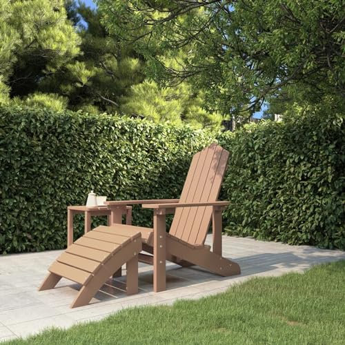 ShCuShan Adirondack-Gartenstuhl mit Fußstütze HDPE Braun Loungesessel Outdoor Balcony Furniture Gartenliege Wetterfest Outdoor Garten Stuhl