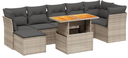 vidaXL Garten Sofagarnitur mit Kissen 8-TLG., Gartenmöbel Gartengarnitur, Sitzgruppe Sitzgarnitur, Lounge Sofa Garnitur Terrasse, Grau Poly Rattan