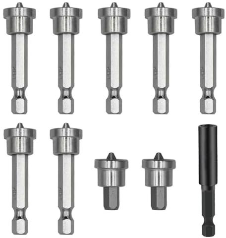 9 x Drywall Screw Depth Setter with 60mm Extension Socket Drill Bit Holder, Drywall Bit, 1/4 Inch Hex Shank Drywall Screw Driver Bit Set for Plasterboard
