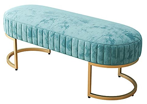 Premium Samt Bank Gepolsterter Sitz,Moderne Eingangsschuhbank & Schlafzimmer Fußende der Bettbank & Wohnzimmer Fußstütze Sofa Hocker mit Goldener Basis-Blau 80x40x32cm(31x16x13inch)