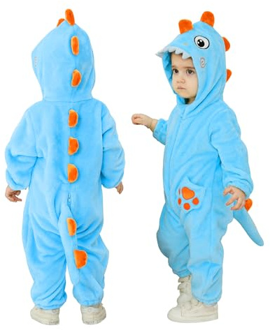 Doladola unisex baby med huva tecknat djur sparkdräkt småbarn overall baby outfit spädbarn pyjamas(18-24 månader,Blå haj)