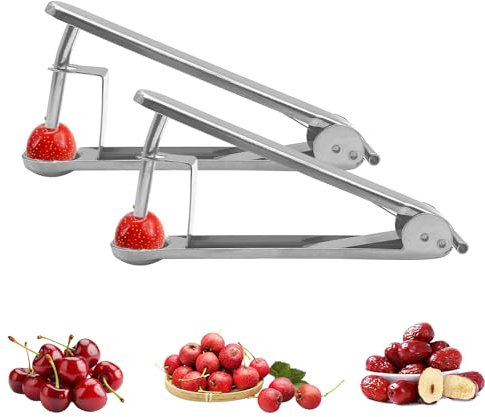 YEJAHY 2 pieza deshuesador de cerezas, deshuesador de acero inoxidable, deshuesador de cerezas, deshuesador de ciruelas, para quitar rápidamente huesos de frutas