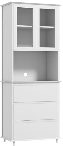 HOMCOM Credenza da Cucina con 3 Cassetti e Armadietto a 2 Livelli, Mobile Dispensa Alto in MDF, 68x38x172 cm, Bianco