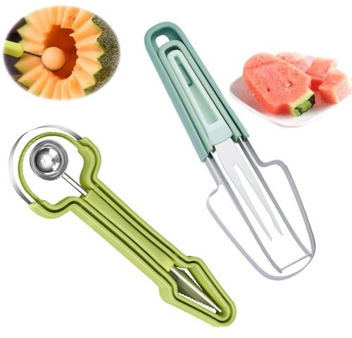2 päckchen Obstschneider 3-in-1 Wassermelonen Schneider aus Edelstahl, Melonenschneider Melonenschneider Multifunktion