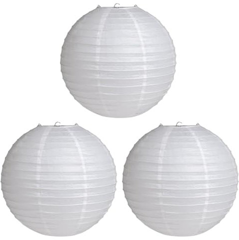 FIMWOLZ 3 Pcs bianco rotondo lanterna paralume appeso lampada di carta paralume orologio nozze decorazioni partito oggetti di scena accessori 20 cm