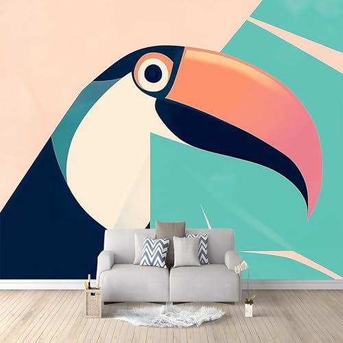 Carta da parati in tessuto non tessuto Elegante tucano geometrico dipinti fotografici soggiorno letto Blu Giallo Carta da parati bambini decorazione della parete 200 x 140 cm