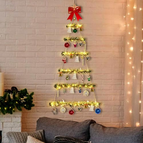 Holzleiter Tannenbaum Wand Deko Holz Weihnachtsbaum Weihnachtsdeko Wanddeko Hängedeko zum Dekorieren Strickleiter Zierschmuck zum Aufhängen, Weihnachtsbaum Hängedeko für Weihnachtsdeko Innen Außen (A)