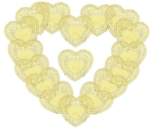 Alipis 100blätter Herz Doilies Papierunterlage Für Hochzeiten Valentinstag Feiern Romantische Tischdekoration Für Kuchen Snacks Und Desserts Goldene Akzente