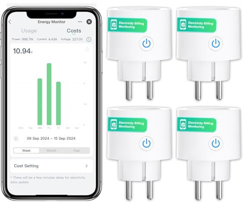 Prise Connectée WiFi 16A ANTELA Mesure de Consommation Électrique et des Factures ÉLectricité, compatible avec Alexa/Google Home, Horaires et Minuterie, 4PCs