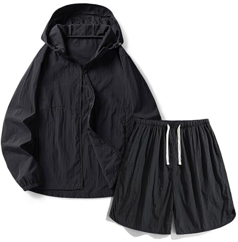 Letuwj Lange Hosen Anzug im Freien UV-Schutz leichte Jacke lässig Angelbekleidung, schwarzes, M
