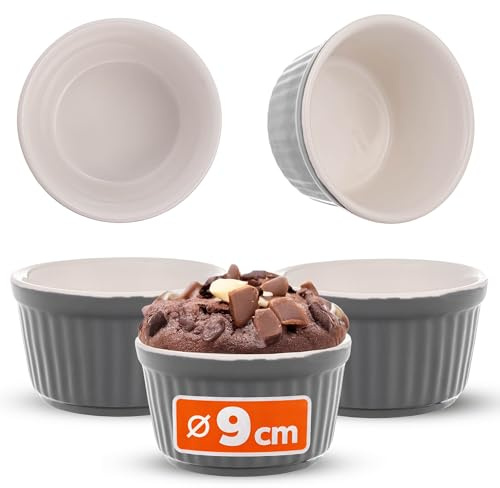 KADAX Soufflé Set di 3 pirottini in ceramica per crema Brulee, Souffle & Ragout Fin (grigio)