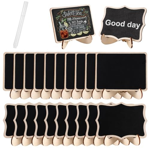 24 Pièces Mini Ardoise 24 Petits, avec Support Base, Ardoise Craie Avec Marqueur à Craie, pour Mariage Boulangerie Cuisine Tableau de Table Étiquette de Prix, pour Étiquettes de Prix, Buffet, Ecole