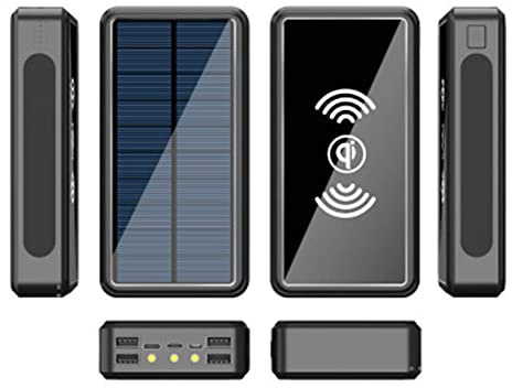 Batterie Externe, sans Fil, Solaire, Grande capacité, 50 000 mAh, Rechargeable, pour téléphone Portable, Noir, 50 000 mAh