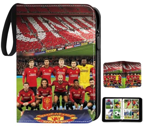 TCRZHHRX Football Pu Portable Album, 50 Pages Capacity 400 Cards, PU Collectible Card Binder with Zip and Handle, Gift for Boys and Girls (Manchester United)