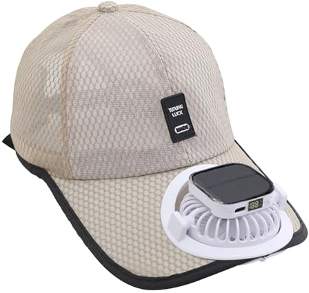 Gorra de béisbol con ventilador solar, gorra de béisbol de malla, con ventilador, protección UV, sombrero de sol alimentado por energía solar/USB, beige, 56