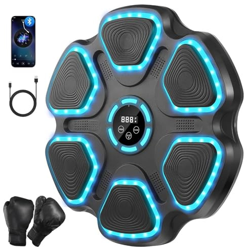 WYRIAZA Music Boxing Machine für Erwachsene und Kinder, Wandmontierte Bluetooth Boxmaschine mit Musik mit Boxhandschuhen, LED Elektronische Musik Box Maschine mit 11 Modi und 9 Geschwindigkeiten
