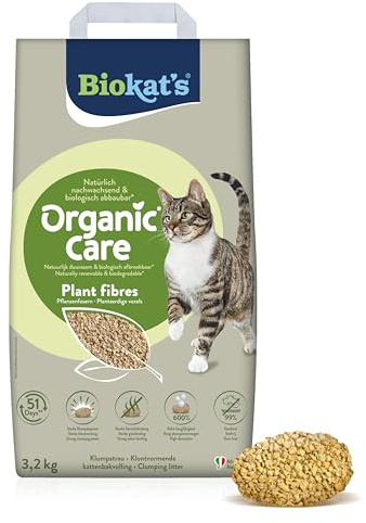 Biokat's Organic Care Plant Fibres 3,2 kg - Grobe klumpende Katzenstreu aus nachwachsenden und biologisch abbaubaren Pflanzenfasern - 1 Sack (1 x 3,2 kg)
