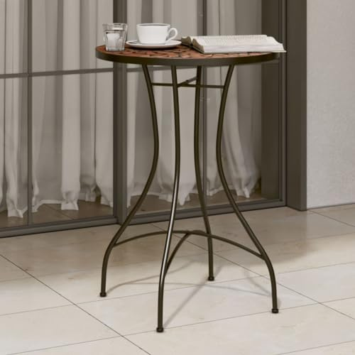 HaoChrymec Mesa de Bistro Exterior, Mesa Alta con Tablero de Mosaico Cerámico y Estructura de Hierro, Diseño Mediterráneo Resistente a la Intemperie, Jardín, Terraza o Camping,Terracota, Ø50x70 cm