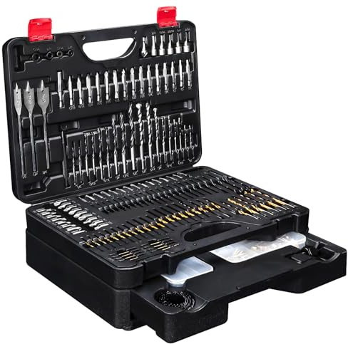 398-teiliges Bohrer-Bit-Set, inklusive Steinbohrer, HSS-Bohrer, Holzbohrer, Schraubendreher-Bit, Lochsäge, Schrauben, Kabelbinder und mehr, mit Schubladenaufbewahrungsbox