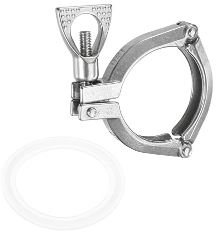 sourcing map Morsetto per tubi a tre pin in acciaio inossidabile da 64 mm, morsetto sanitario con raccordo a dado ad alette con guarnizione in silicone per tubi di fabbrica di cosmetici per alimenti