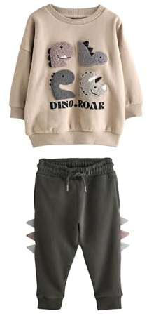 NEXT Garçon Ensemble sweat et pantalon de jogging color block Grey and Charcoal Dinosaur Spike 3 Ans-4 Ans