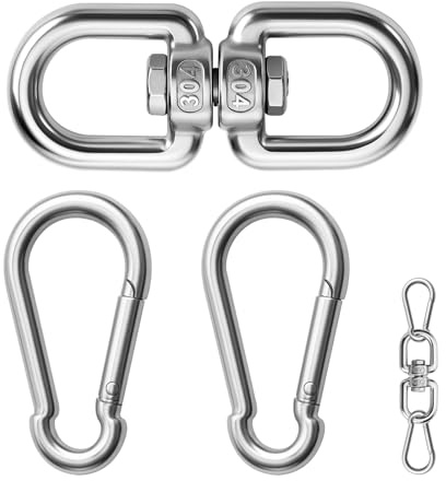 XRVRILE Edelstahl Drehwirbel M8 mit 2 Karabinerhaken Groß, 304 Edelstahl Drehgelenk für Hängesessel Aufhängung Drehwirbel Edelstahl für Hängestuhl, Boxsack, Schwenkgrill, Baumschaukeln, Aerial Silks