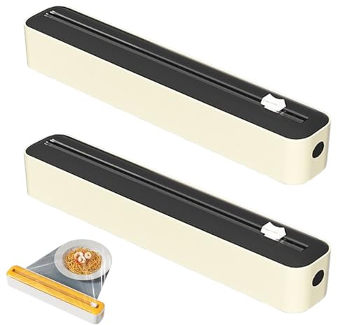 2 Pièces Distributeur et Découpeur de Film Alimentaire Réutilisable - Boîtier de Rangement avec coupe-diapositive pour Film Étirable, Papier Cuisson et Aluminium (Noir)