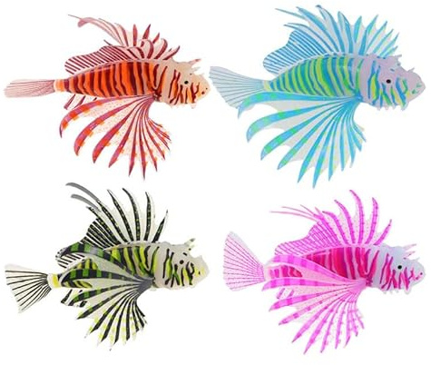 Healifty Leuchtende Silikon Feuerfisch Dekoration für Aquarium 4 Stück Fluoreszierendes Ornament Realistische Fischornamente für Aquarienlandschaft