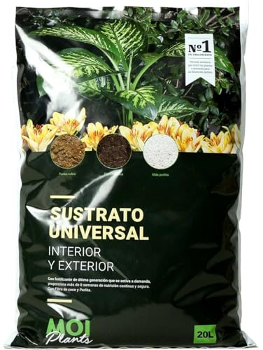 MOIPLANTS SUSTRATO Universal 20L | para Interior y Exterior | Fórmula Exclusiva | con turba Rubia, turba Negra, Fibra de Coco, Perlita y Fertilizante Que actúa a Demanda.