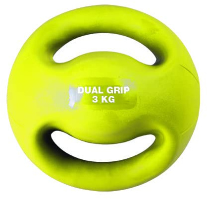 AMAYA SPORT Balón Medicinal Dual Grip Con Asas Para Entrenamiento Funcional De Levantamiento De Peso, Ejercicio Fitness, Doble Agarre Cómodo, Gimnasio, Tamaño 3, 1 Unidad