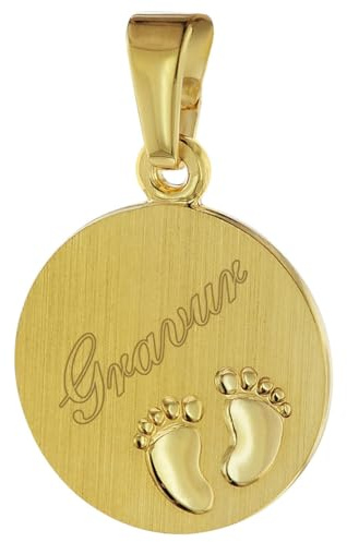 trendor Gravur-Anhänger Gold 333 / 8K Gravurplatte mit Babyfüßen 08307 | Gravurschmuck aus Echtgold, Schmuckstück für Damen und Herren, Geschenkidee,