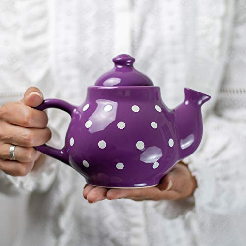 City to Cottage® - Teekanne Kaffeekanne für 2 Tassen | Lila und Weiß | Polka Dots | Handgemacht | Teekanne Keramik Geschirr | 750 ml