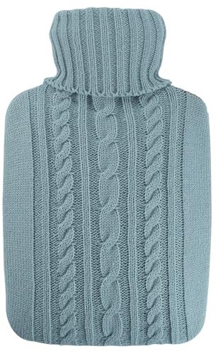 Hugo Frosch Wärmflasche Klassik 1,8l – Made in Germany – mit weichem Strickbezug Pastellblau – große, auslaufsichere & geruchsneutrale Bettflasche – langlebig & mit waschbarem Bezug