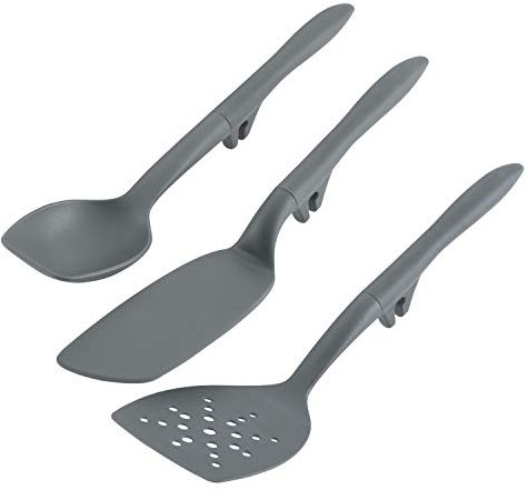 Rachael Ray Tools and Gadgets Spoon, Slotted and Solid Turners Set/Cooking Utensils - 3 Piece, Gray