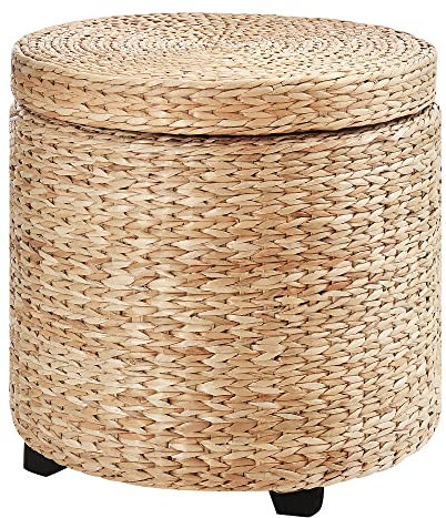 HOMCOM Sitzhocker mit Stauraum Hocker mit Deckel, Runder Fußhocker Sitzwürfel Aufbewahrungsbox Polsterhocker mit Beine, 43 x 43 x 43 cm Khaki