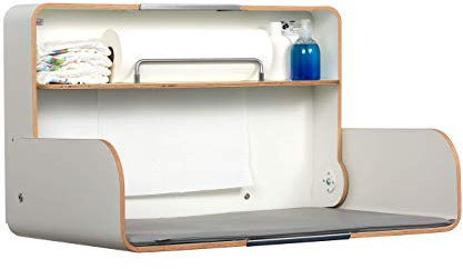 KAWAQ white | timkid Wickeltisch | TÜV-geprüft | klappbarer & platzsparender Wandwickeltisch | inkl. grauer Wickelmatte | Ideal für den öffentlichen & privaten Bereich | Made in Germany