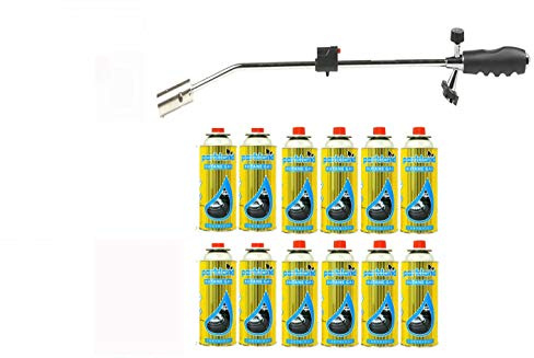 Gas Weed Burner - Garden Outdoor Moss Fungus - Environmentally friendly - Canisters of Butane - Strong Performance - Completely secure (weed burner + 12 butane gas)