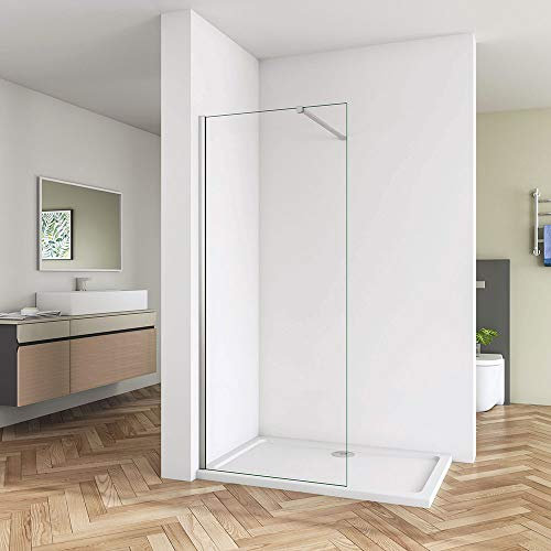 Huiyang 900x1900mm Walk in Wet Room Shower Enclosure Screen 8mm Easy Clean Glass Panel Cubicle with 1200x800mm Stone Tray + Waste