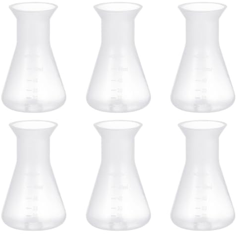 UKCOCO Erlenmeyer Flask Set- 6pcs 50ml Plastic Conical Flask Experiment Flask Laboratory Tool for Lab, Experiment, Chemistry, Science Studies etc.
