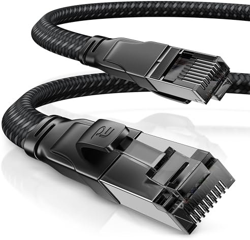 CSL - 10m CAT8.1 Netzwerkkabel Flach 40 Gbits - Baumwollmantel - LAN Kabel Patchkabel - CAT8 Gigabit RJ45 Ethernet Cable - 40000 Mbits Geschwindigkeit - Flachbandkabel - Verlegekabel - CAT6 CAT7