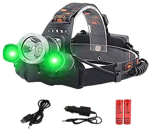 WINDFIRE 80000 Lumen XM-L T6 grüne Stirnlampe, hellste weiße und grüne LED-Jagd-Stirnlampe, wiederaufladbare USB-Stirnlampe, wasserdichter zoombarer Arbeitsscheinwerfer für Camping, Wandern, Laufen