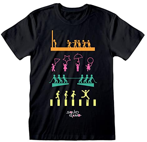 Heroes Inc. Squid Game, Games. Tshirt Nera 100% Cotone per Uomo e Donna, Stampa con Giochi della Serie TV, Prodotto Ufficiale (M)
