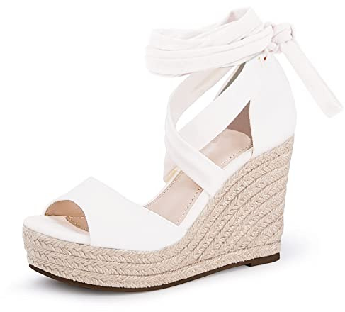 Womens Espadrilles Wedges Sandals Heels Open Toe Tie Lace Up Platform Ankle Strap Summer Dress Shoes