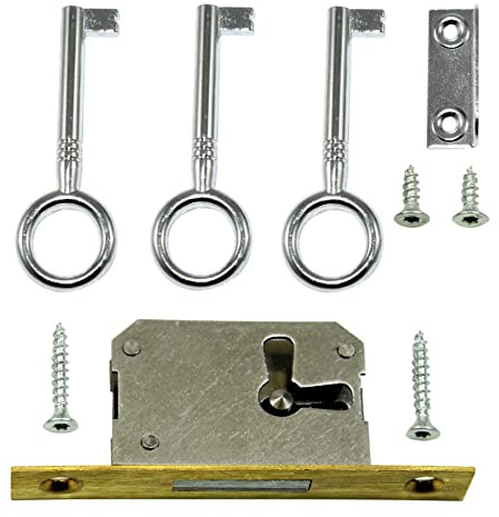 SN-TEC Einsteckschloss/Möbelschloss/Schrankschloss, Dornmaß: 50mm, (Gesamttiefe 65mm), rechts/links/oben verwendbar incl. 3 Schlüssel incl. Schließblech und Montagematerial
