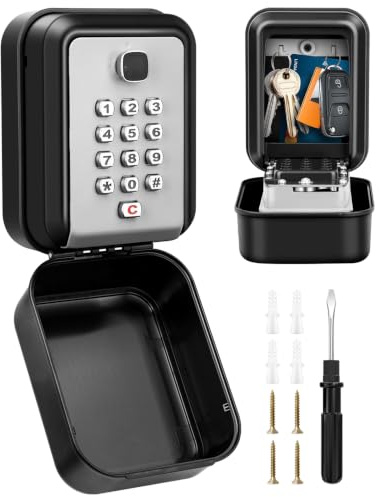 VOBUKE Caja Seguridad Llaves Montado con Codigo, Grande Exterior Impermeable Caja Guarda Pared Caja Fuerte Llaves 12 Combinacion Resttable Boite à Clé Sécurisée para Hogar Garaje Escuela
