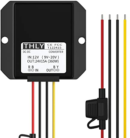 12v to 24v DC Step up Converter, Voltage Transformer 15A 360W Step up Converter with Fuse Waterproof Transformer 12v for Golf Cart LED Light Motor Truck Vehicle Boat etc.
