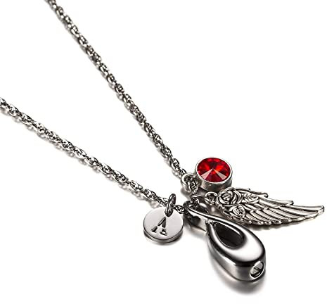 Homxi Anhänger für Asche Menschen Unendlichkeit Flügel mit Januar Geburtsstein und Buchstabe F Asche Kette Edelstahl Anhänger für Asche Silber