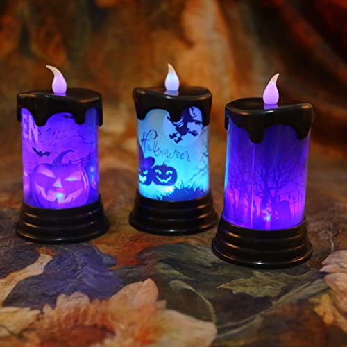 Flammenlose Halloween Kerze LED Teelichter Stumpenkerzen,Leuchtendes Kerzenlicht Flammenlose Flackern Kerze Pumpkin Licht Elektrische Batteriebetriebene Teelicht für Halloween Dekorationen
