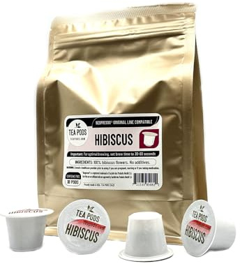 Lot de 18 capsules à base d'hibiscus compatibles avec Nespresso OriginalLine - Capsules à usage unique pour machines à café
